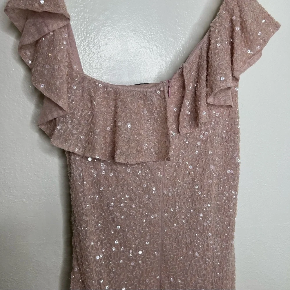 Mac Duggal One Shoulder Asymmetrical Sequin Gown Pink 8